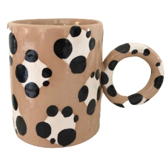 NWOT New LUX EROS Handmade Tan Round Handle Spotted Leopard Artsy Ceramic Mug - Picture 1 of 17